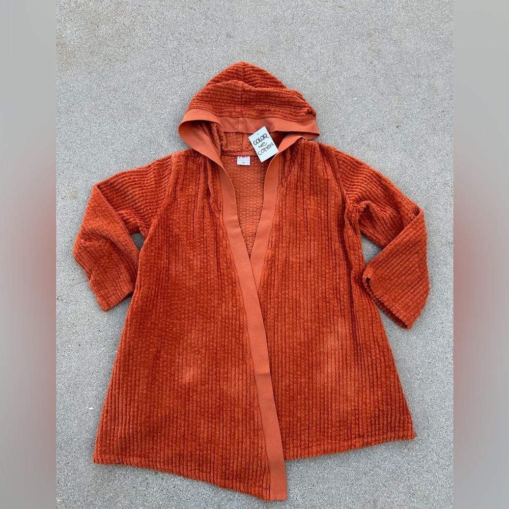 CMC Orange Chenielle Hooded Cardigan 100% Cotton Made in the USA Size M NWT